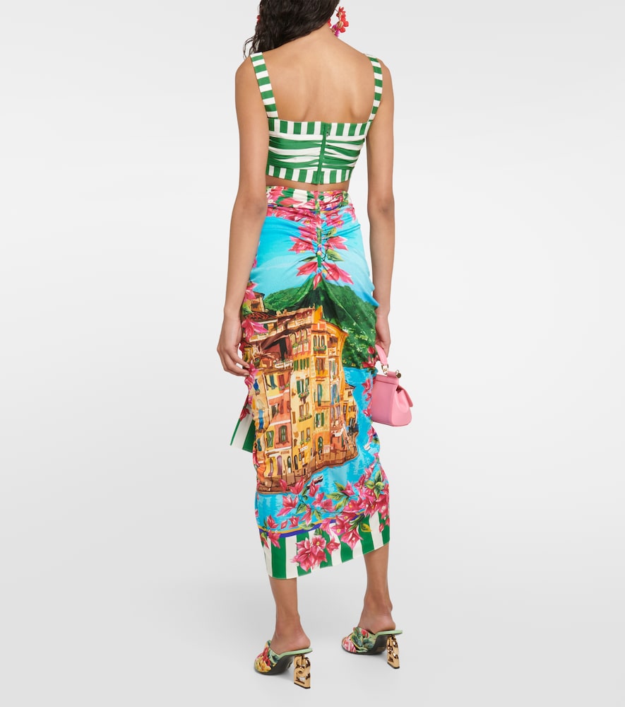 Dolce&Gabbana Portofino ruched silk midi skirt