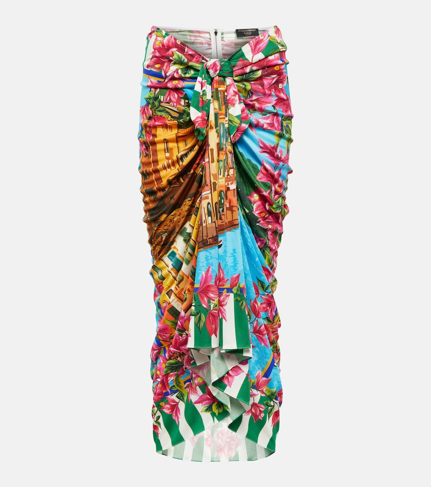 Dolce&Gabbana Portofino ruched silk midi skirt - Dolce&Gabbana Portofino 褶饰真丝中长半身裙