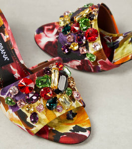 Dolce&Gabbana Rhinestone-embellished floral satin mules