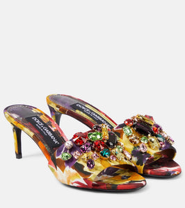 Dolce&Gabbana Rhinestone-embellished floral satin mules