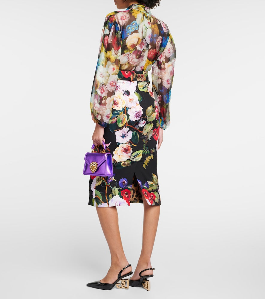 Dolce&Gabbana Rose Garden charmeuse midi skirt