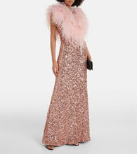 Dolce&Gabbana Sequined V-neck feather-trimmed gown