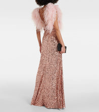 Dolce&Gabbana Sequined V-neck feather-trimmed gown