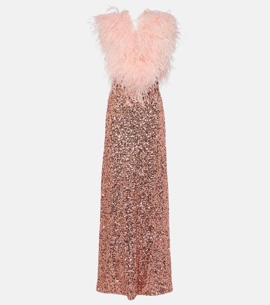 Dolce&Gabbana Sequined V-neck feather-trimmed gown
