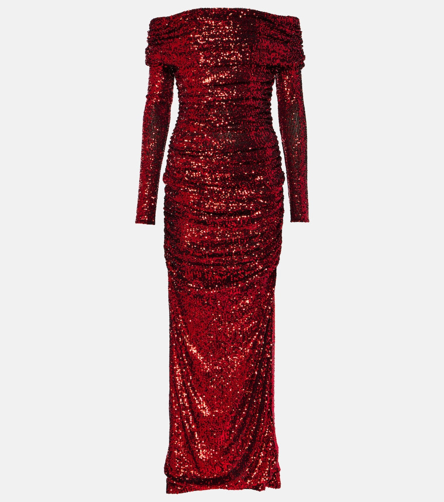 Dolce&Gabbana Sequined off-shoulder ruched gown. Dolce&Gabbana 亮片露肩褶皱礼服