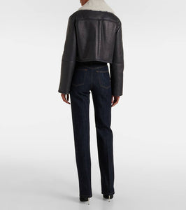 Dolce&Gabbana Shearling-trimmed cropped leather jacket