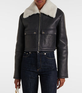 Dolce&Gabbana Shearling-trimmed cropped leather jacket