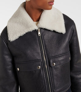 Dolce&Gabbana Shearling-trimmed cropped leather jacket