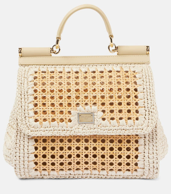 Dolce&Gabbana Sicily Medium leather-trimmed crochet tote bag