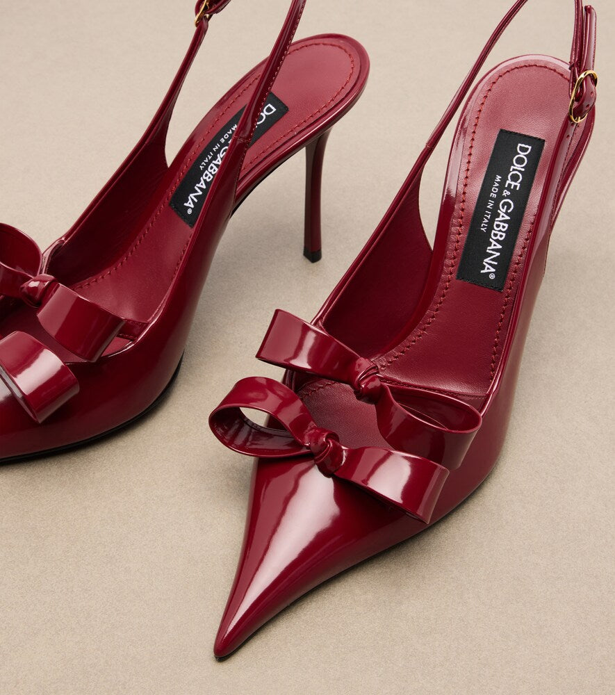 Dolce&Gabbana Bow-detail patent leather slingback pumps - Burgundy High-Heel Pumps