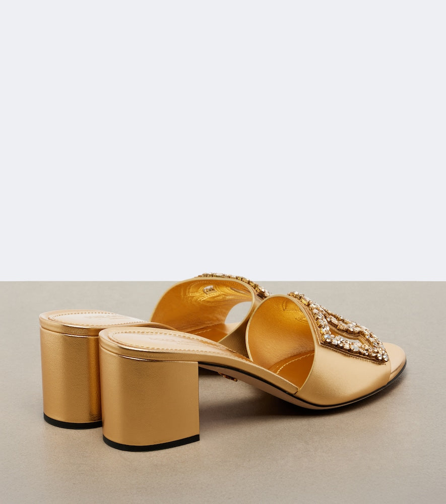 Dolce&Gabbana DG embellished metallic leather mules in Gold - Mid Heel Sandals