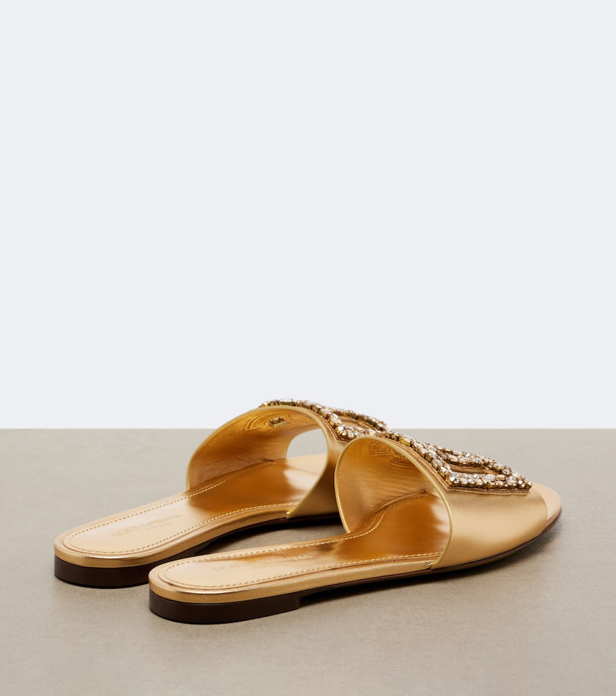 Dolce&Gabbana DG embellished metallic leather slides (Gold) - Slides