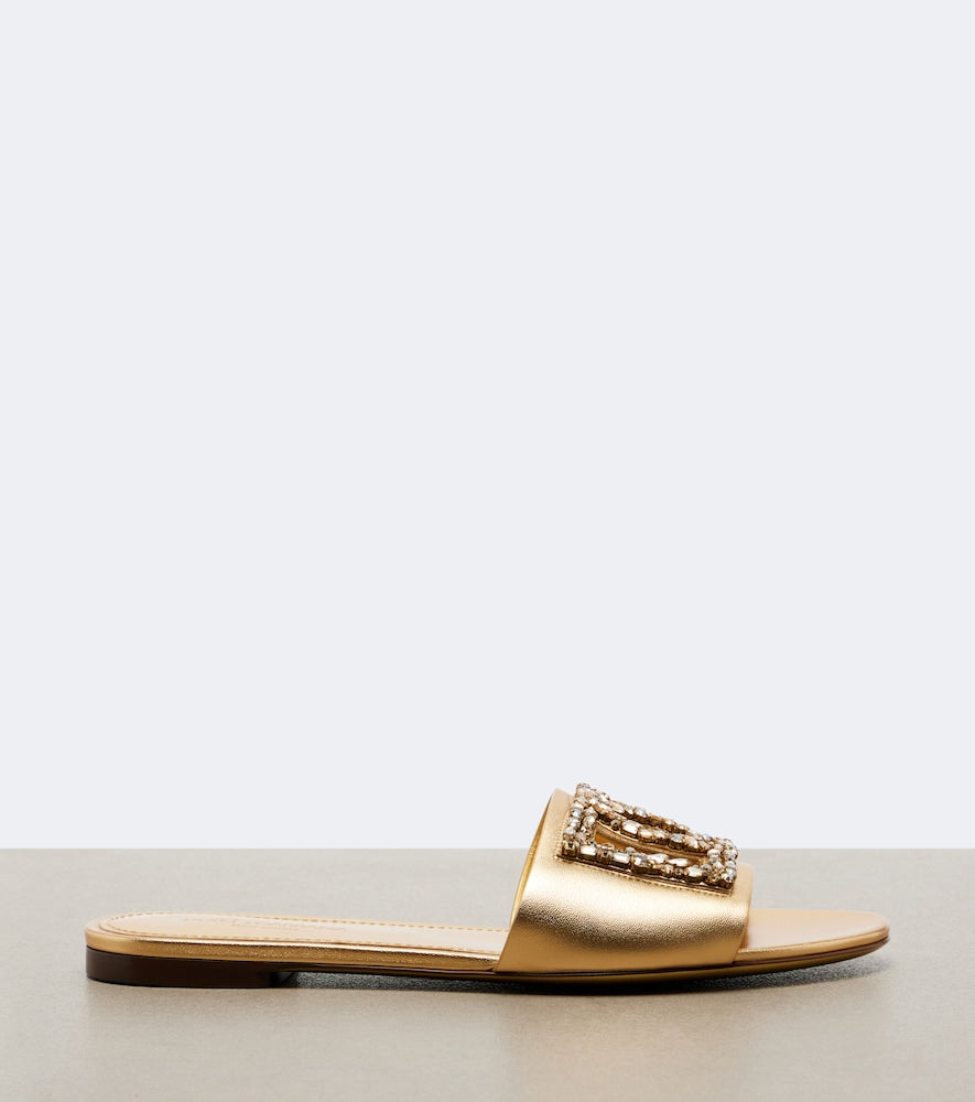 Dolce&Gabbana DG embellished metallic leather slides (Gold) - Slides
