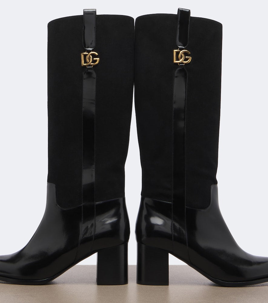 Dolce&Gabbana DG leather and suede knee-high boots (Black) - Mid Heels