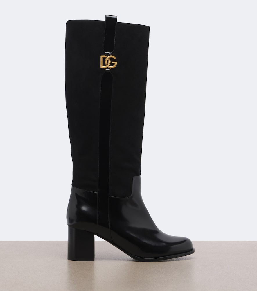 Dolce&Gabbana DG leather and suede knee-high boots (Black) - Mid Heels