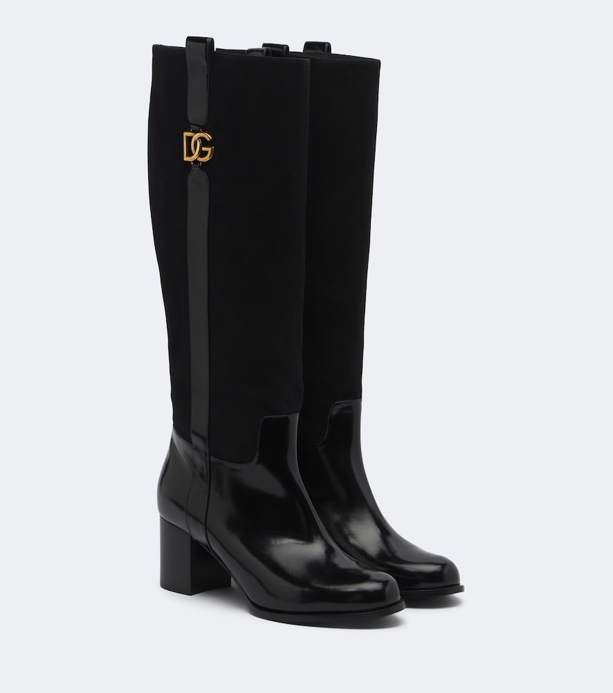 Dolce&Gabbana DG leather and suede knee-high boots (Black) - Mid Heels