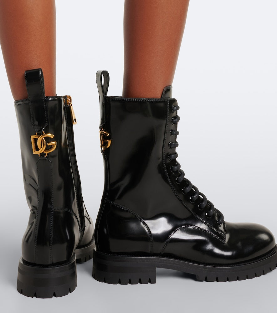 Dolce&Gabbana DG leather lace-up boots - Black Flat Boots