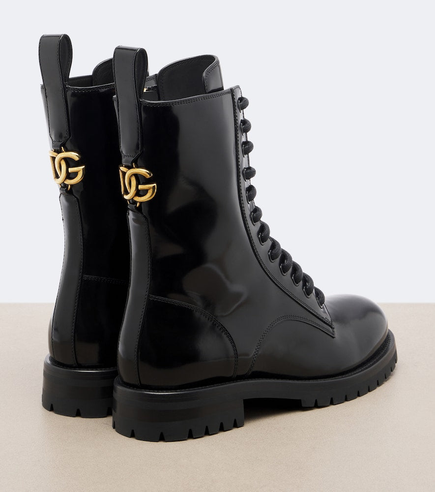 Dolce&Gabbana DG leather lace-up boots - Black Flat Boots