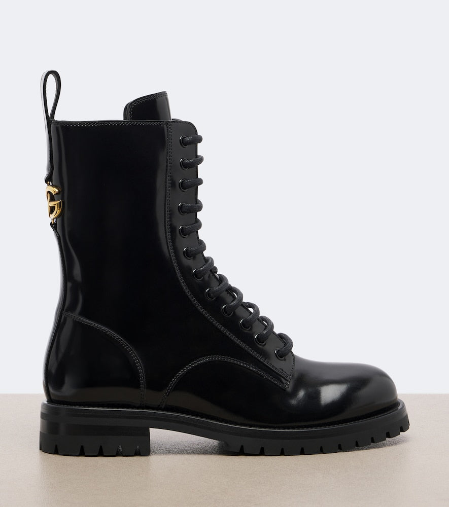 Dolce&Gabbana DG leather lace-up boots - Black Flat Boots