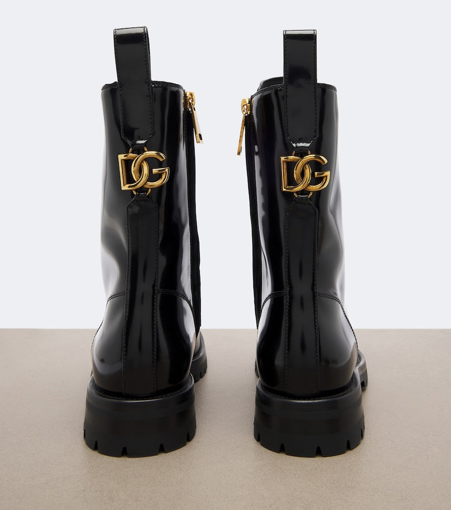 Dolce&Gabbana DG leather lace-up boots - Black Flat Boots