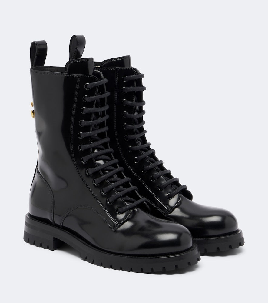 Dolce&Gabbana DG leather lace-up boots - Black Flat Boots
