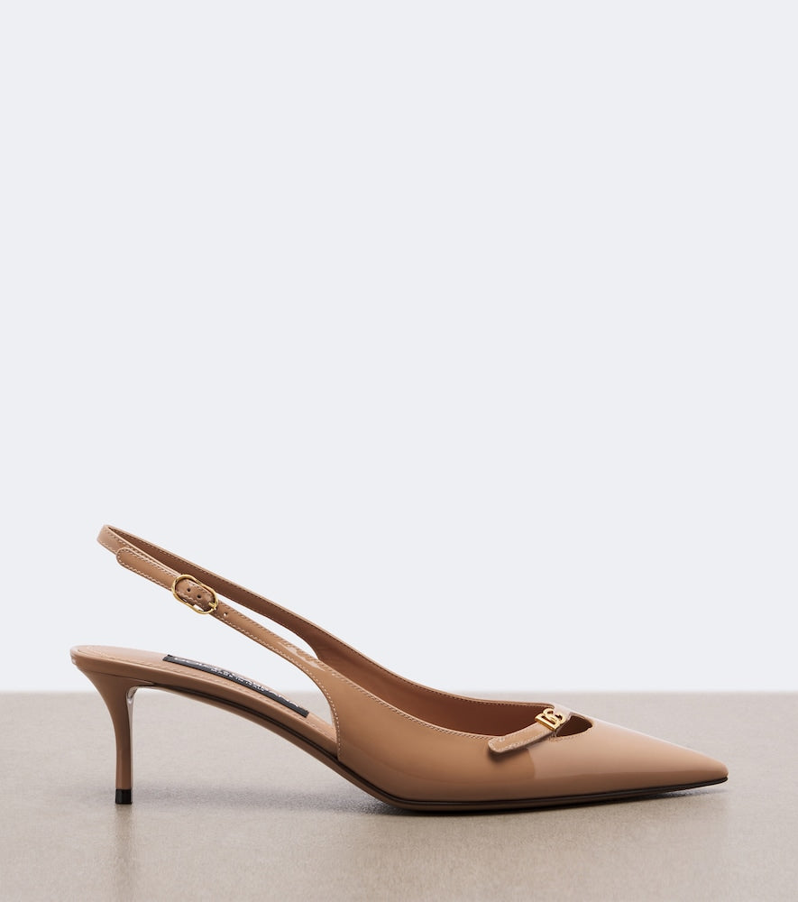 Dolce&Gabbana DG patent leather slingback pumps (Beige) - Mid Heel Pumps