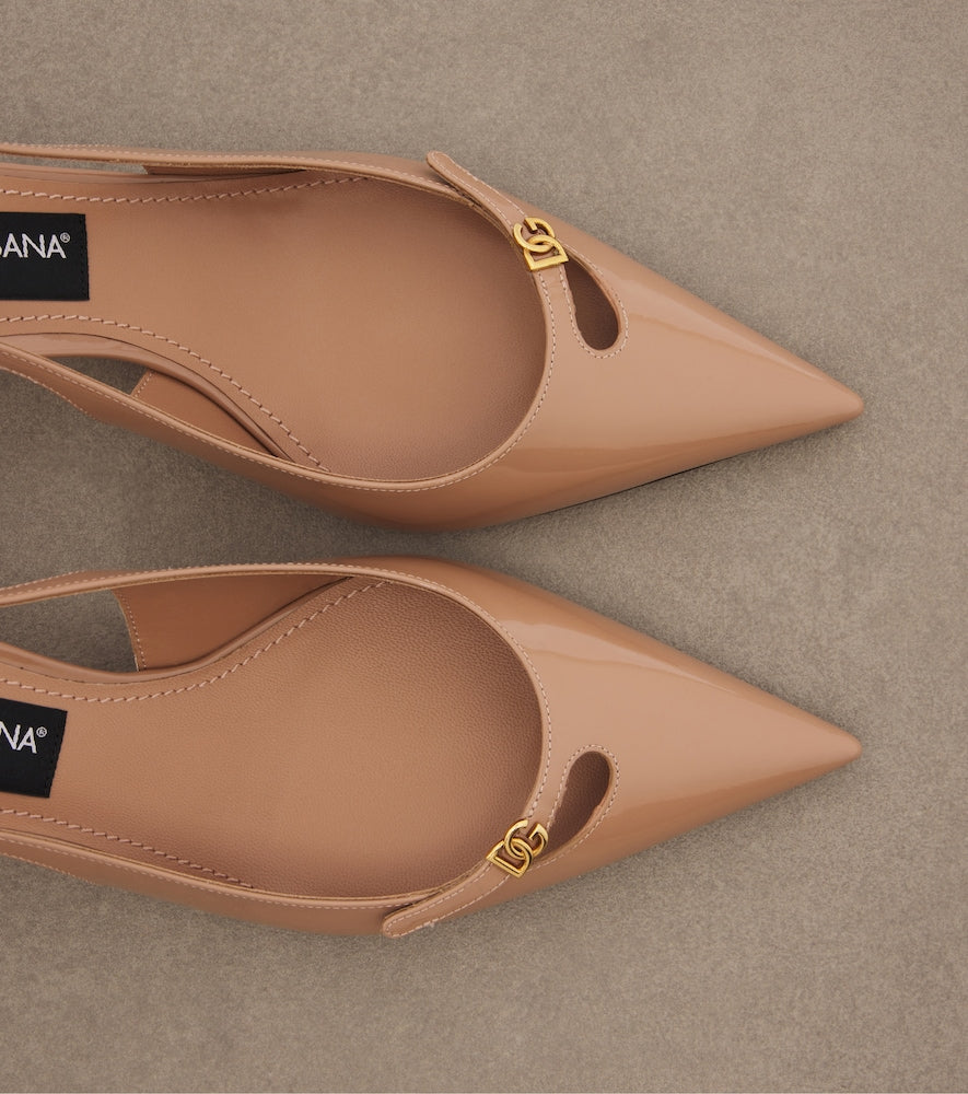Dolce&Gabbana DG patent leather slingback pumps (Beige) - Mid Heel Pumps