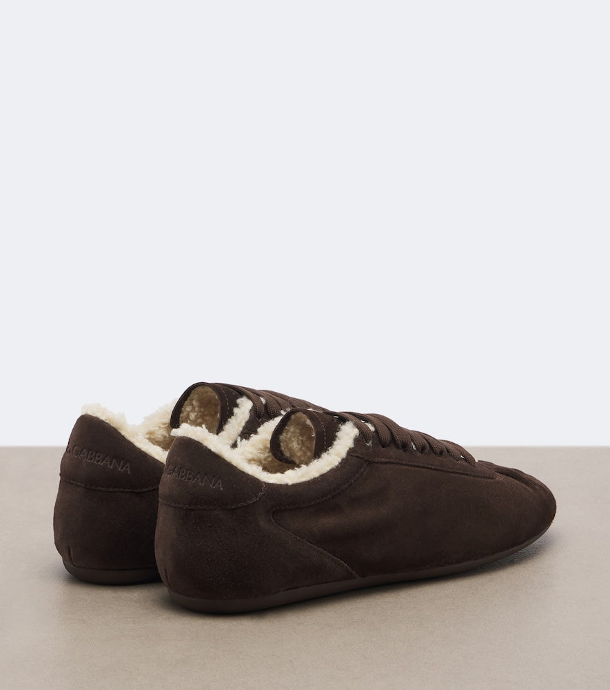 Dolce&Gabbana DG teddy-trimmed suede sneakers - Brown Low-Top Sneakers