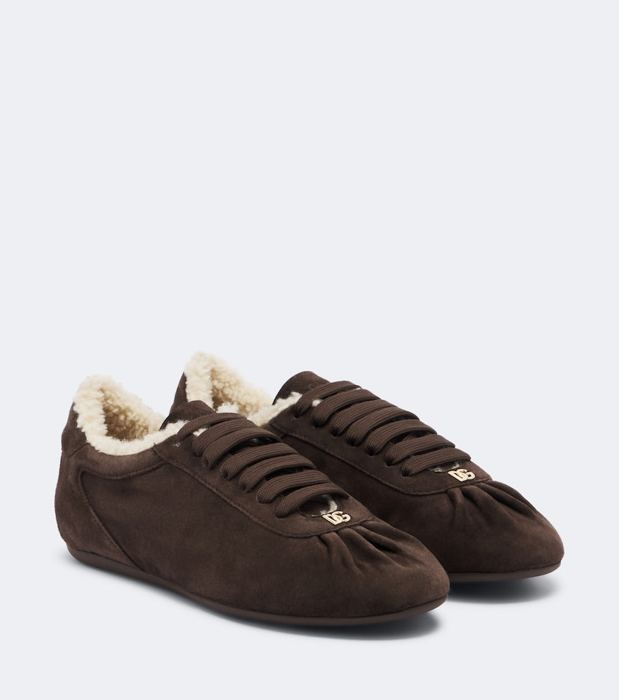 Dolce&Gabbana DG teddy-trimmed suede sneakers - Brown Low-Top Sneakers