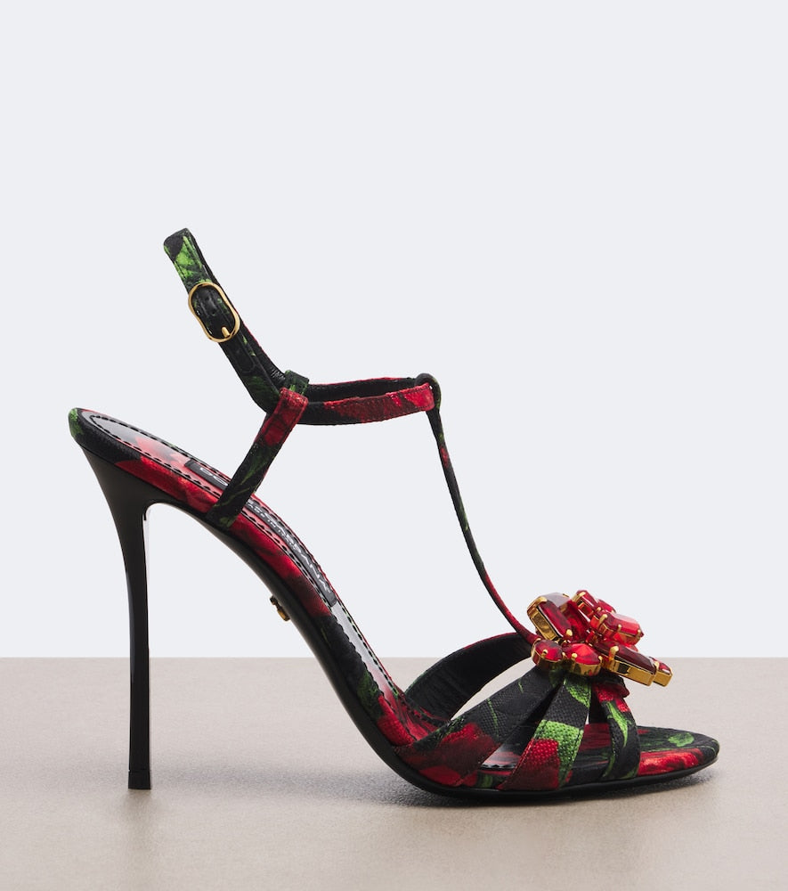 Multicoloured Dolce&Gabbana Embellished floral brocade sandals - High-Heel Sandals