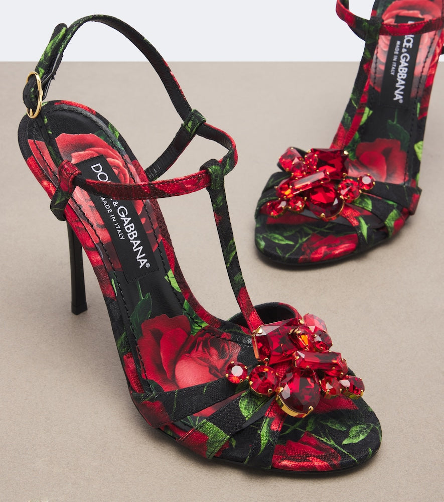 Multicoloured Dolce&Gabbana Embellished floral brocade sandals - High-Heel Sandals