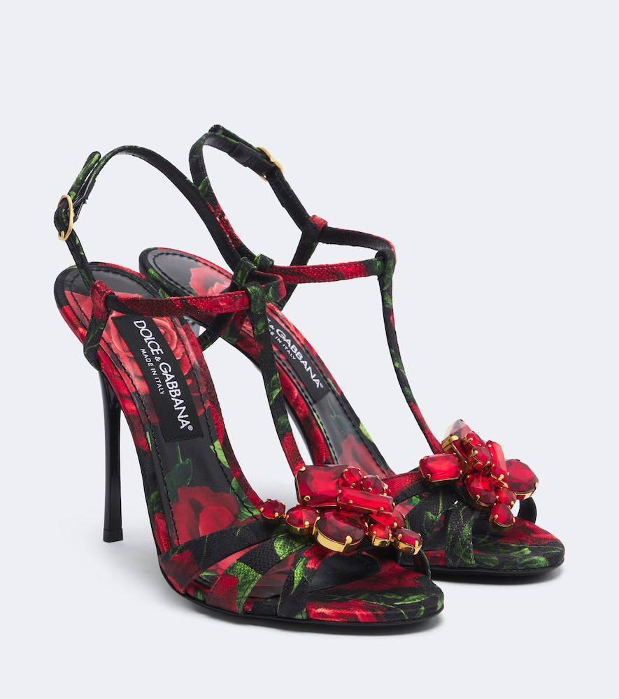 Multicoloured Dolce&Gabbana Embellished floral brocade sandals - High-Heel Sandals