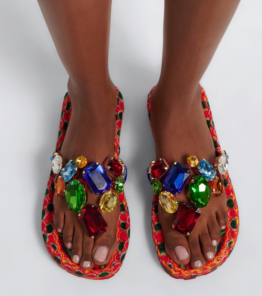Dolce&Gabbana Embellished leather thong sandals - Multicoloured Flat Sandals