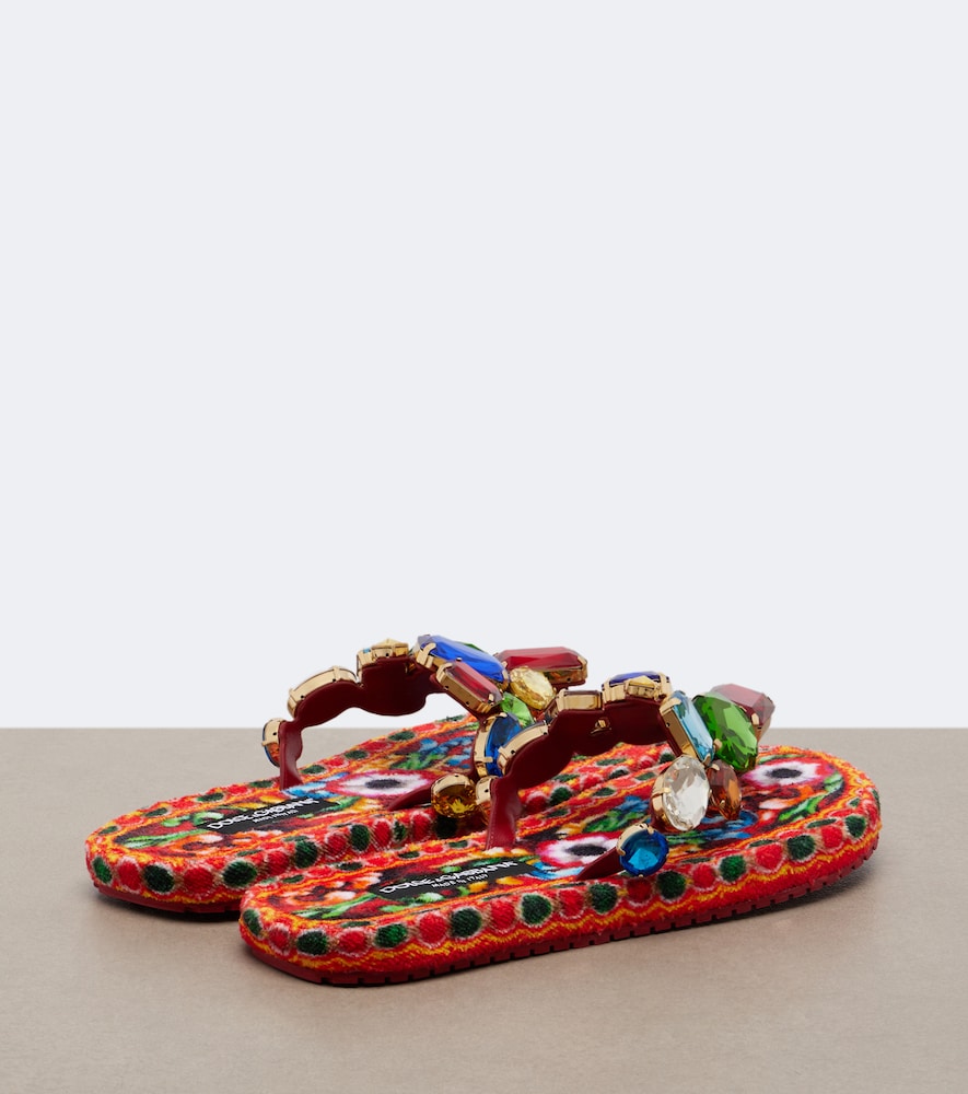 Dolce&Gabbana Embellished leather thong sandals - Multicoloured Flat Sandals