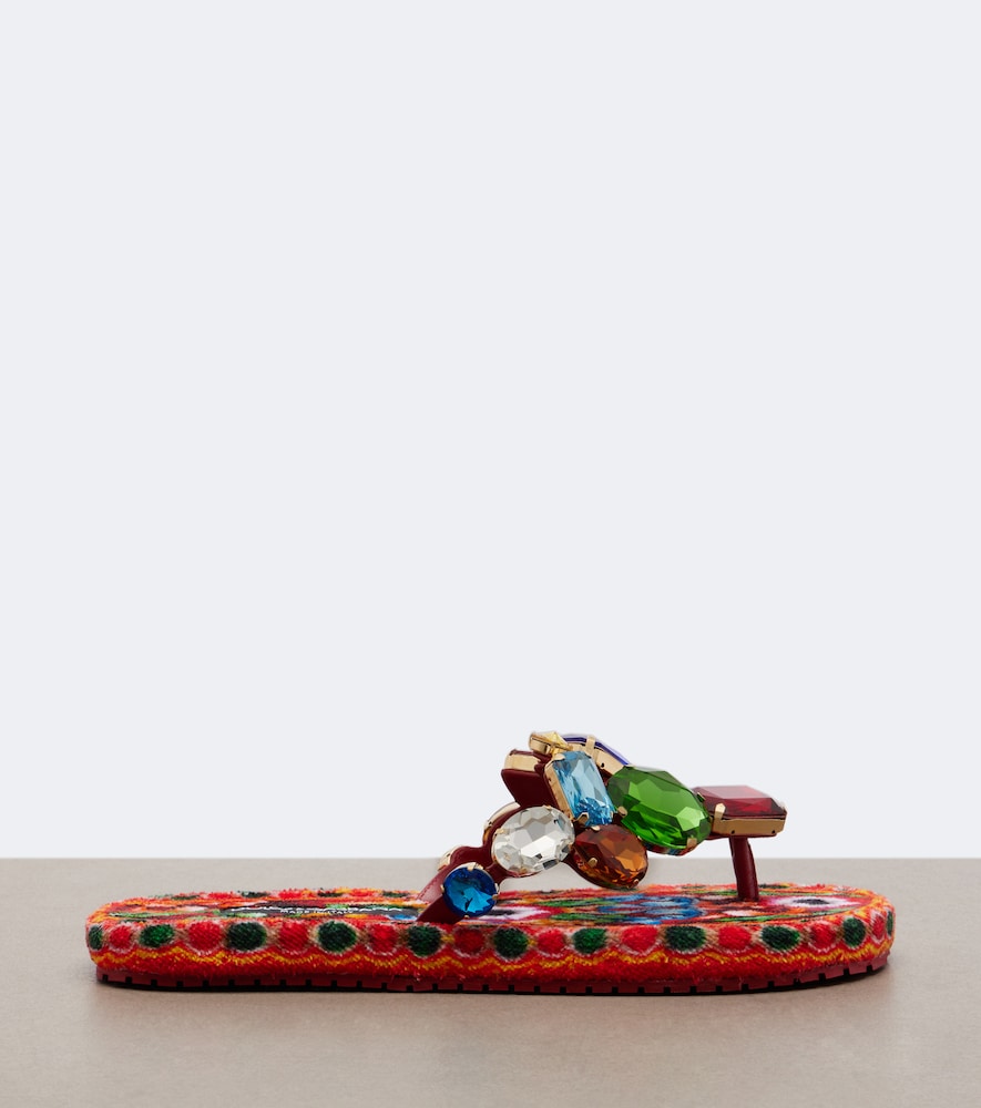 Dolce&Gabbana Embellished leather thong sandals - Multicoloured Flat Sandals