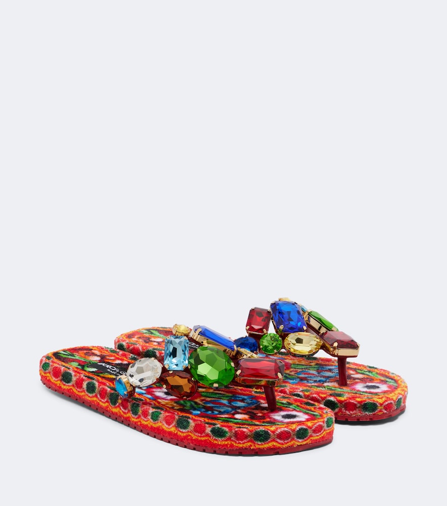Dolce&Gabbana Embellished leather thong sandals - Multicoloured Flat Sandals