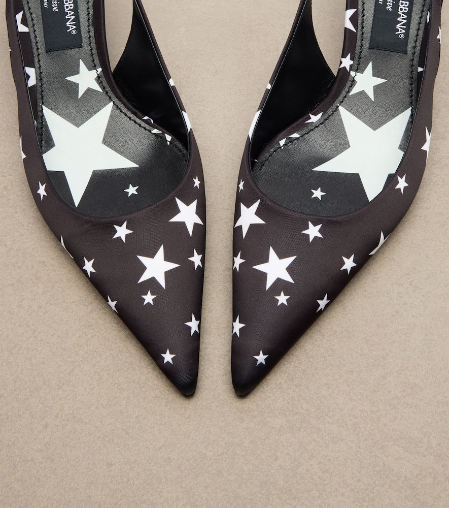 Dolce&Gabbana Embellished printed satin slingback pumps - Black Mid Heel Pumps