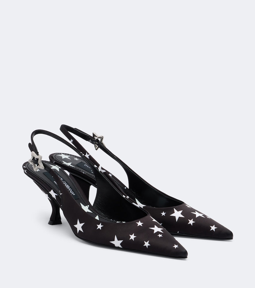 Dolce&Gabbana Embellished printed satin slingback pumps - Black Mid Heel Pumps