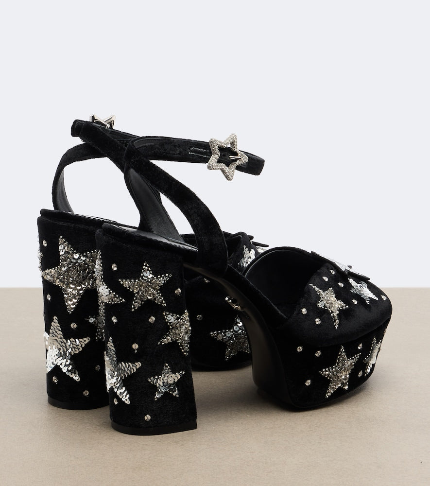 Dolce&Gabbana Embellished velvet platform sandals (Black) - High-Heel Sandals