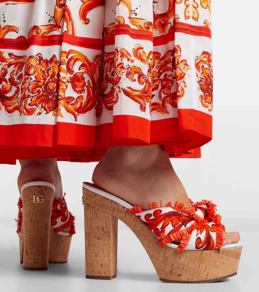 Orange Dolce&Gabbana Majolica brocade platform sandals - High Heels