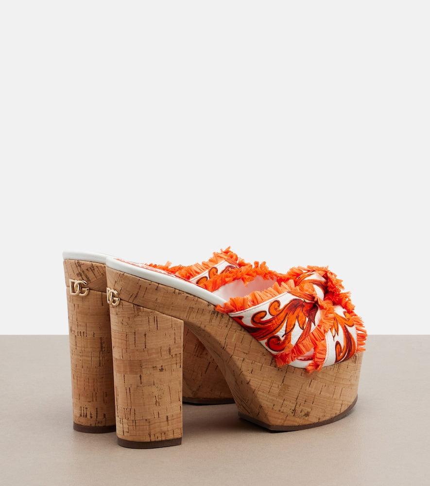 Orange Dolce&Gabbana Majolica brocade platform sandals - High Heels
