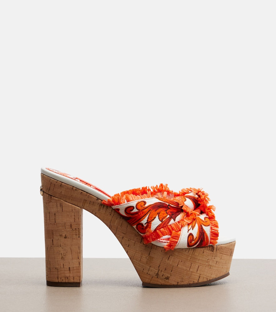 Orange Dolce&Gabbana Majolica brocade platform sandals - High Heels