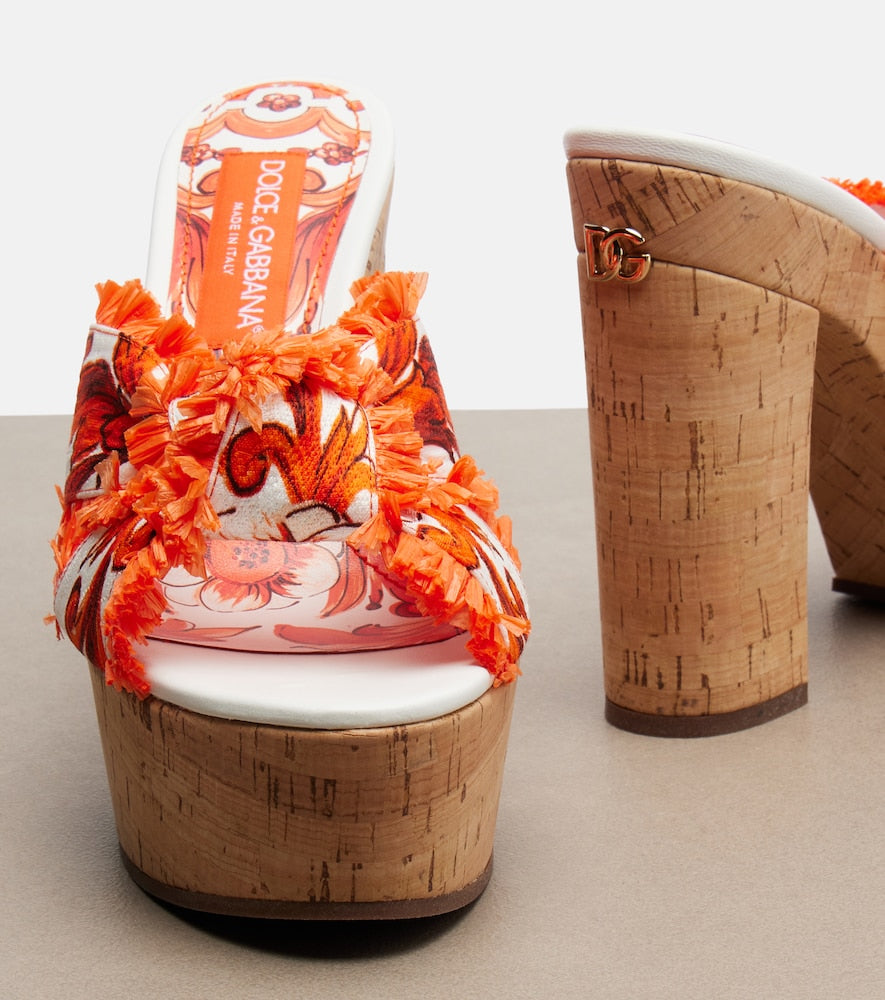 Orange Dolce&Gabbana Majolica brocade platform sandals - High Heels