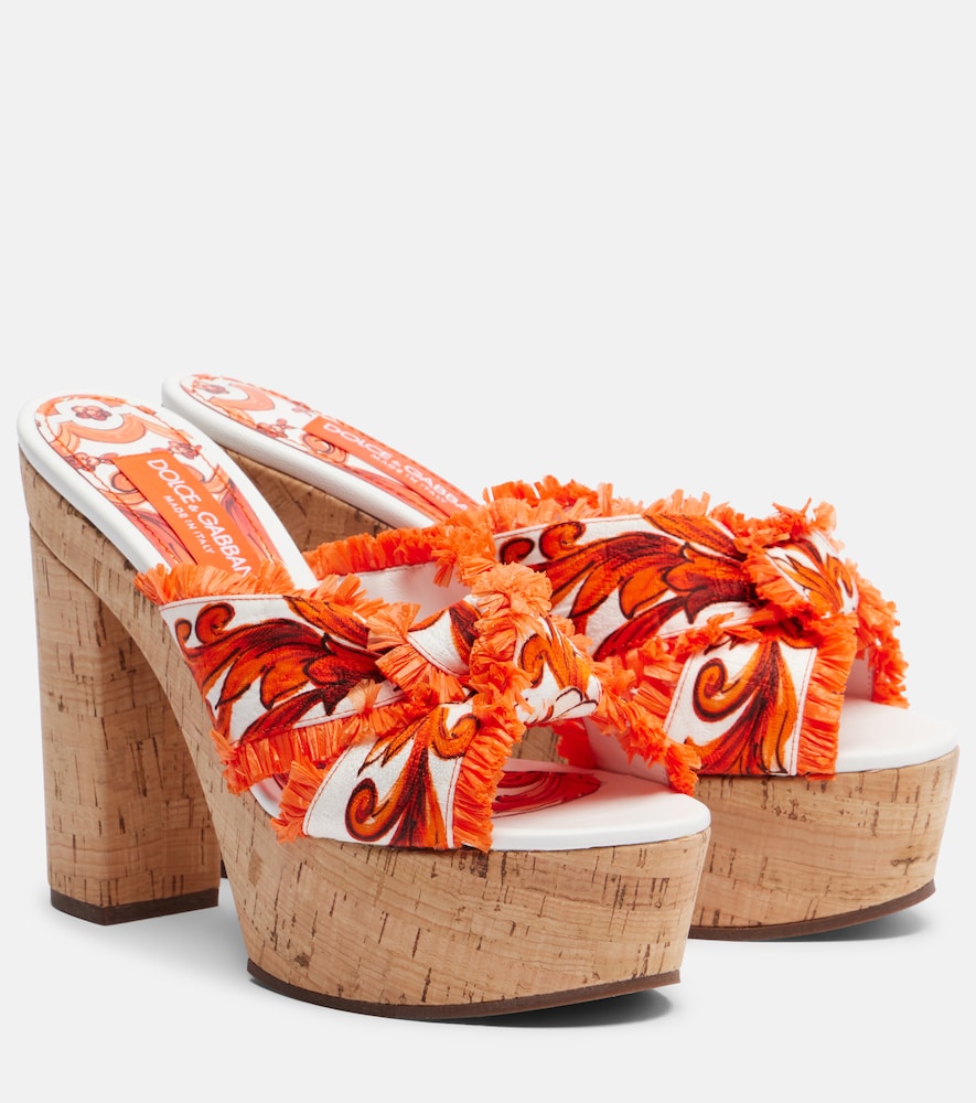 Orange Dolce&Gabbana Majolica brocade platform sandals - High Heels