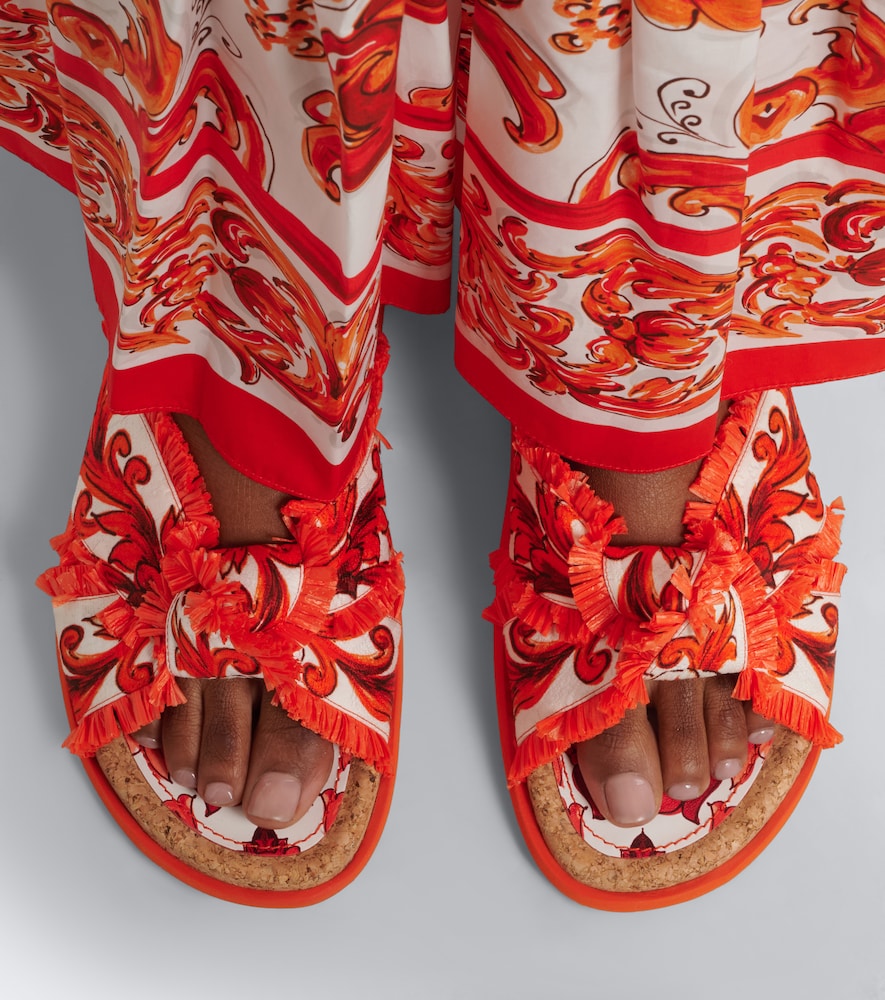 Dolce&Gabbana Majolica fringed brocade slides (Orange) - Slides