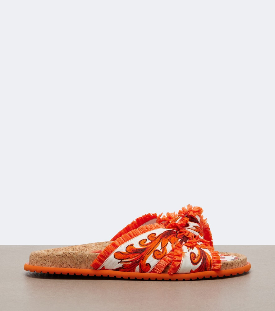 Dolce&Gabbana Majolica fringed brocade slides (Orange) - Slides