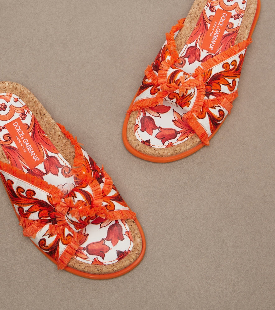 Dolce&Gabbana Majolica fringed brocade slides (Orange) - Slides