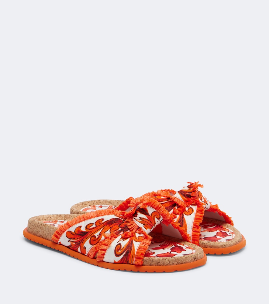 Dolce&Gabbana Majolica fringed brocade slides (Orange) - Slides