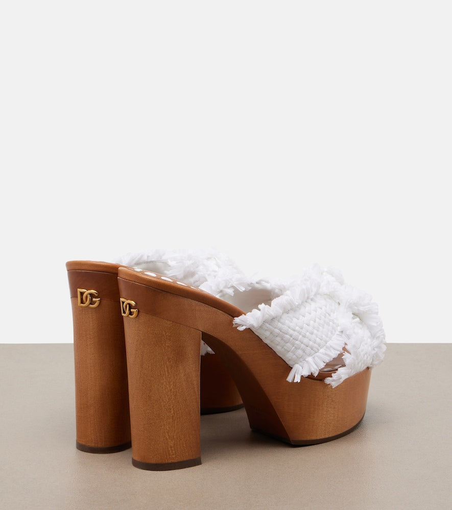Dolce&Gabbana Raffia platform mules (White) - High Heels