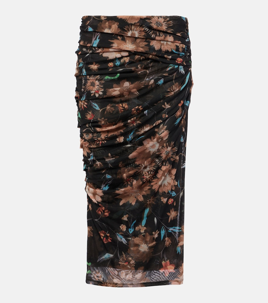 Dorothee Schumacher Sheer Flowers floral draped midi skirt - Dorothee Schumacher 薄纱花朵印花垂褶中长裙